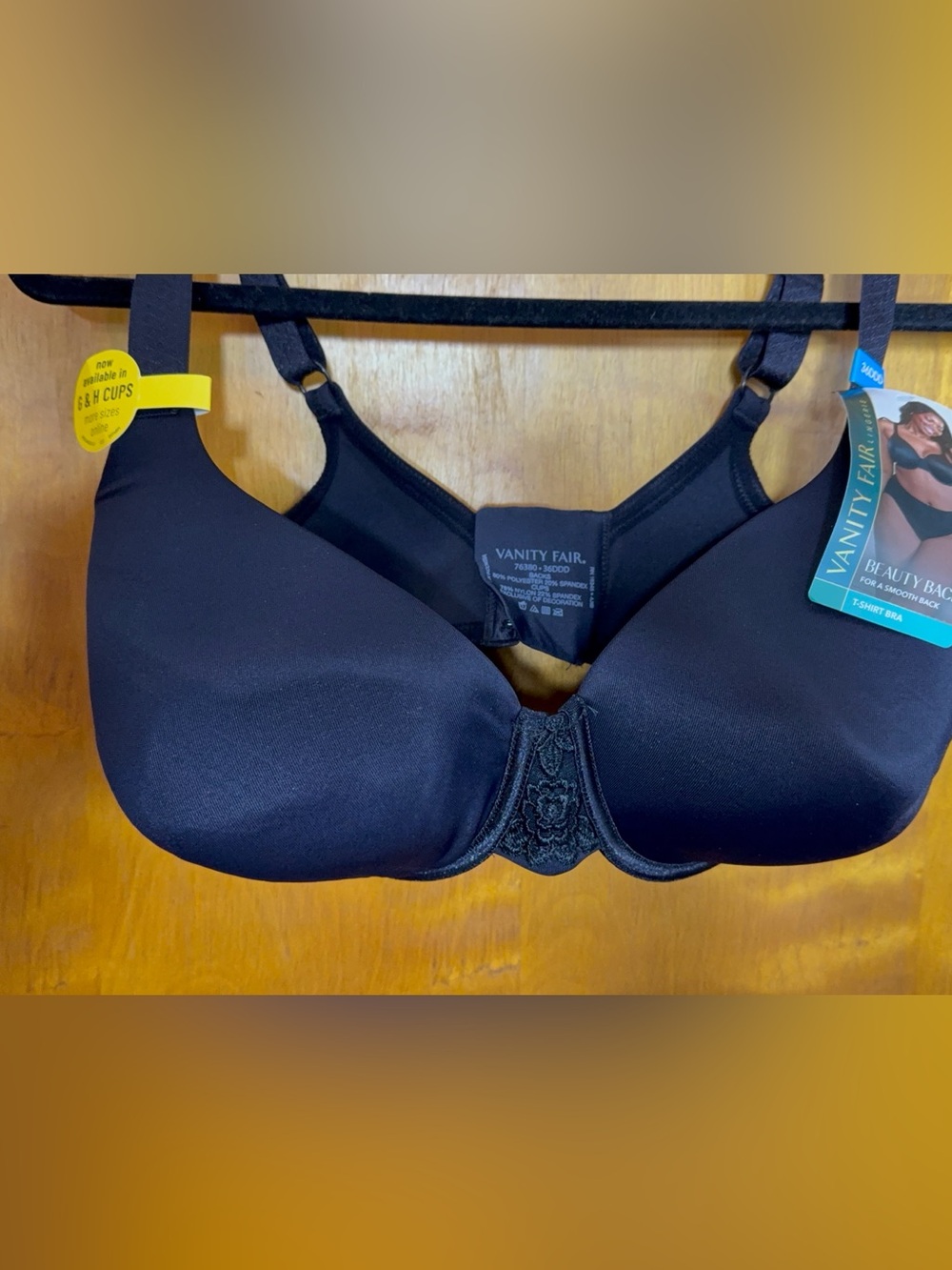NWT Vanity Fair Beauty Back T-Shirt Bra Black 36DDD Full Coverage Smooth